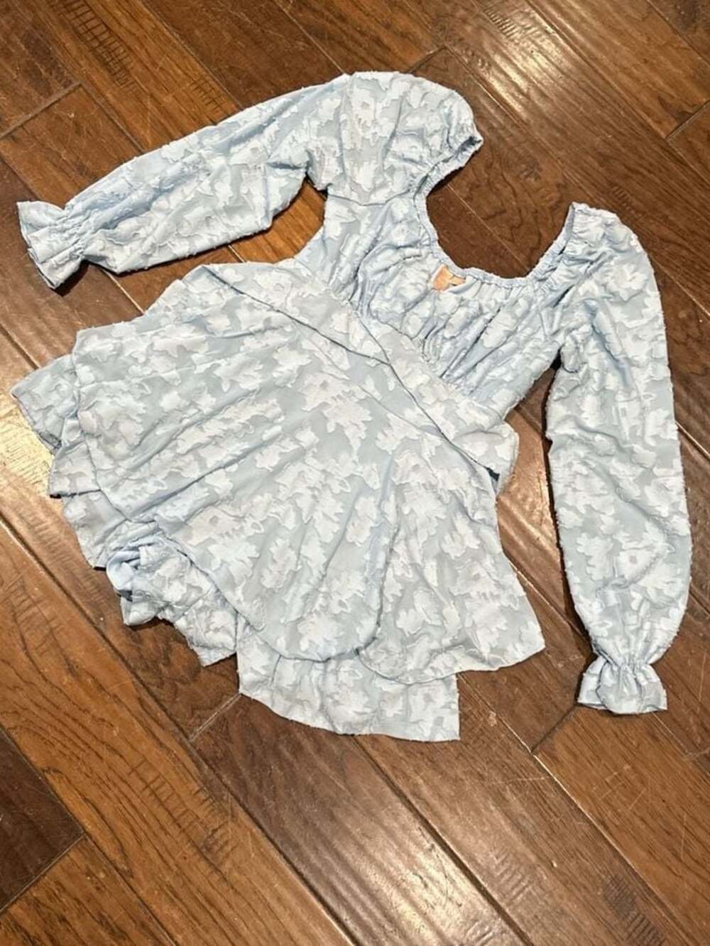 Altar'd State‎ Light Blue Floral Textured Long Sleeve Tiered Romper Size S